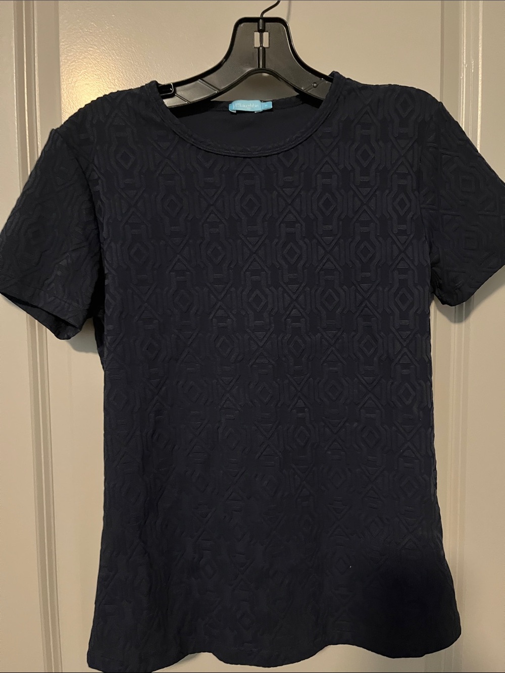 J. McLaughlin Navy Textured Short Sleeve Top